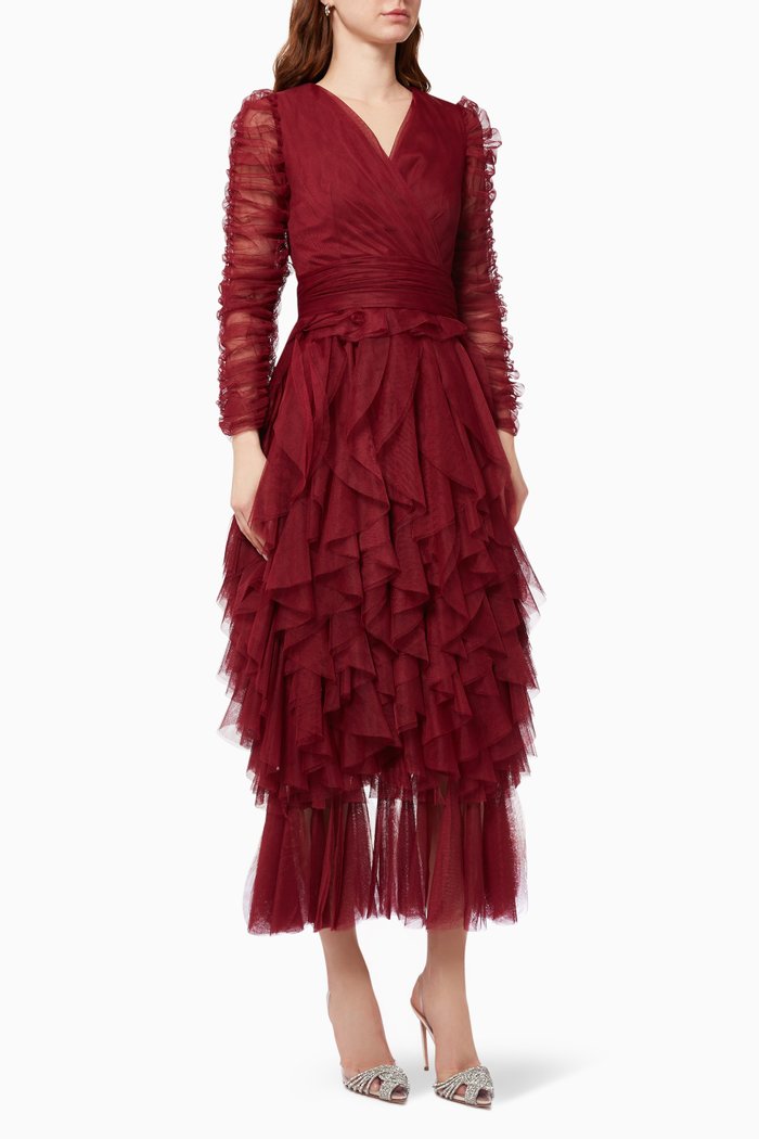 

Ruffle Dress in Tulle, Burgundy