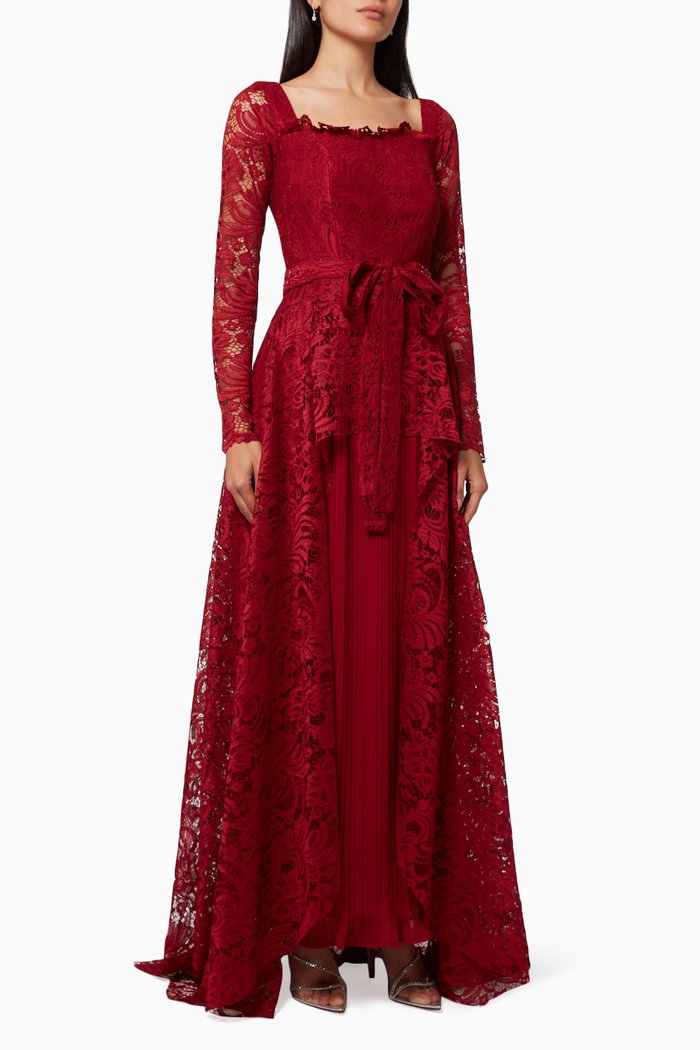 

Belted Maxi Dress in Lace, Burgundy