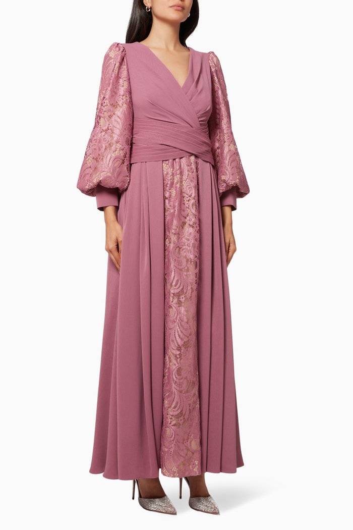

Lace Panel Gown, Pink
