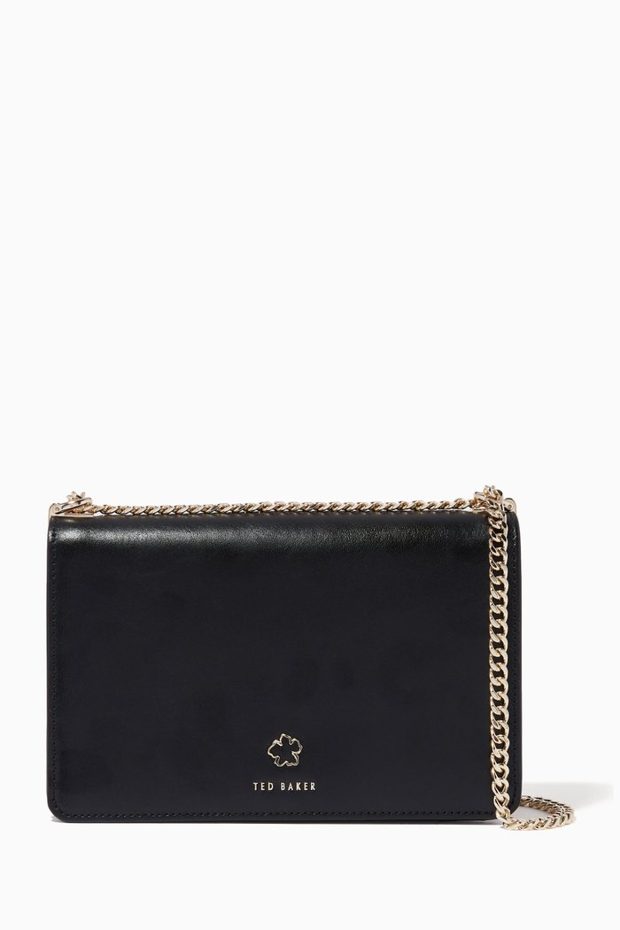 

Jorjey Flower Eyelet Cross Body Bag in Leather, Black