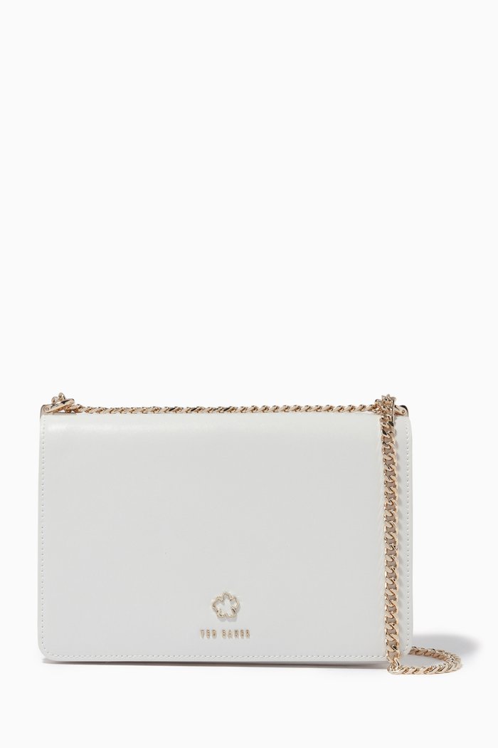

Jorjey Flower Eyelet Cross Body Bag in Leather, Neutral