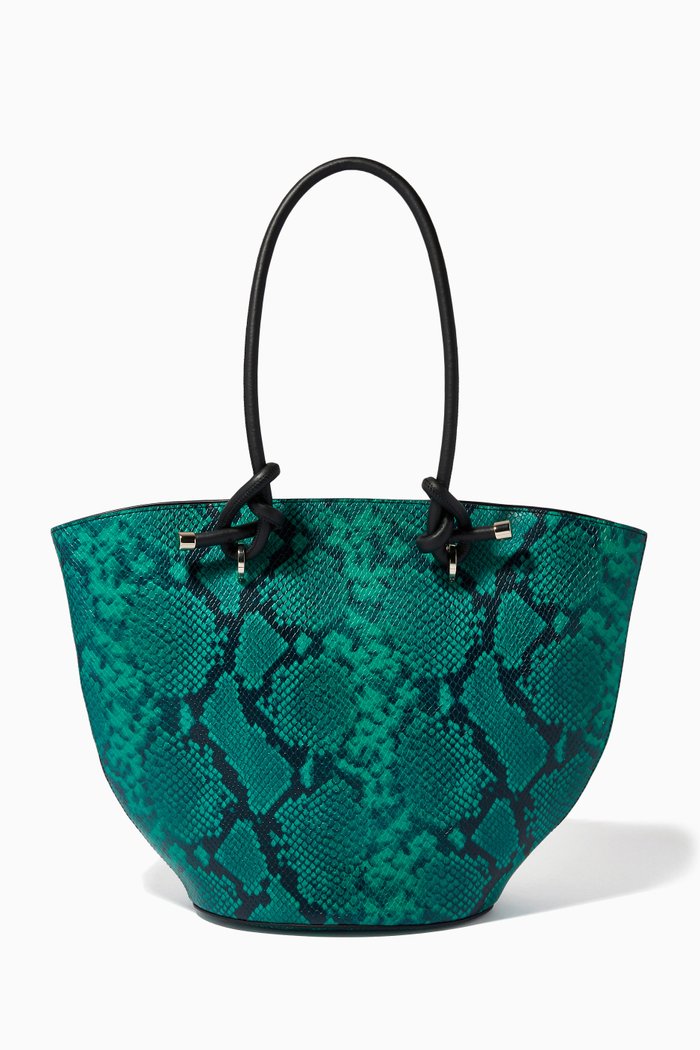 

Ammesa Tote Bag in Snake Print Leather, Green