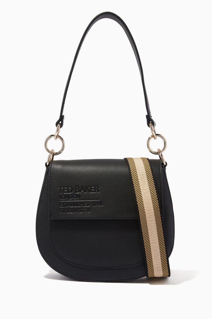 

Darcell Branded Webbing Satchel Cross Body Bag in Leather, Black