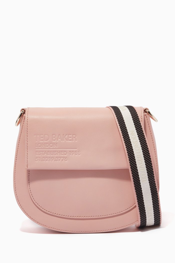 

Darcell Branded Webbing Satchel Cross Body Bag in Leather, Pink