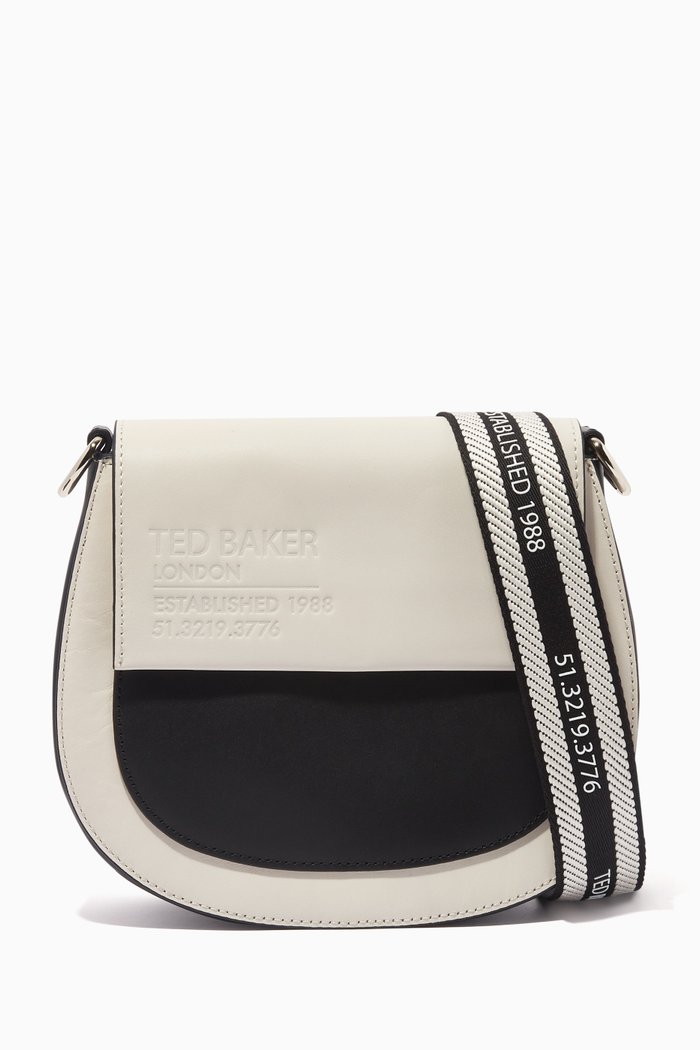 

Darcell Branded Webbing Satchel Cross Body Bag in Leather, White