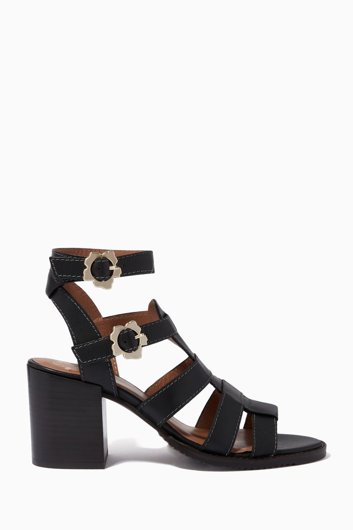 

Tabaria Block Sandals in Leather, Black