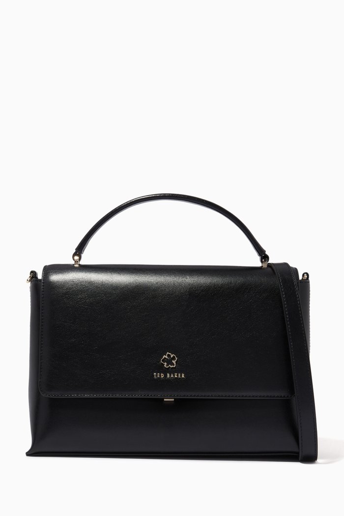 

Jorjia Flower Eyelet Top Handle Bag in Leather, Black