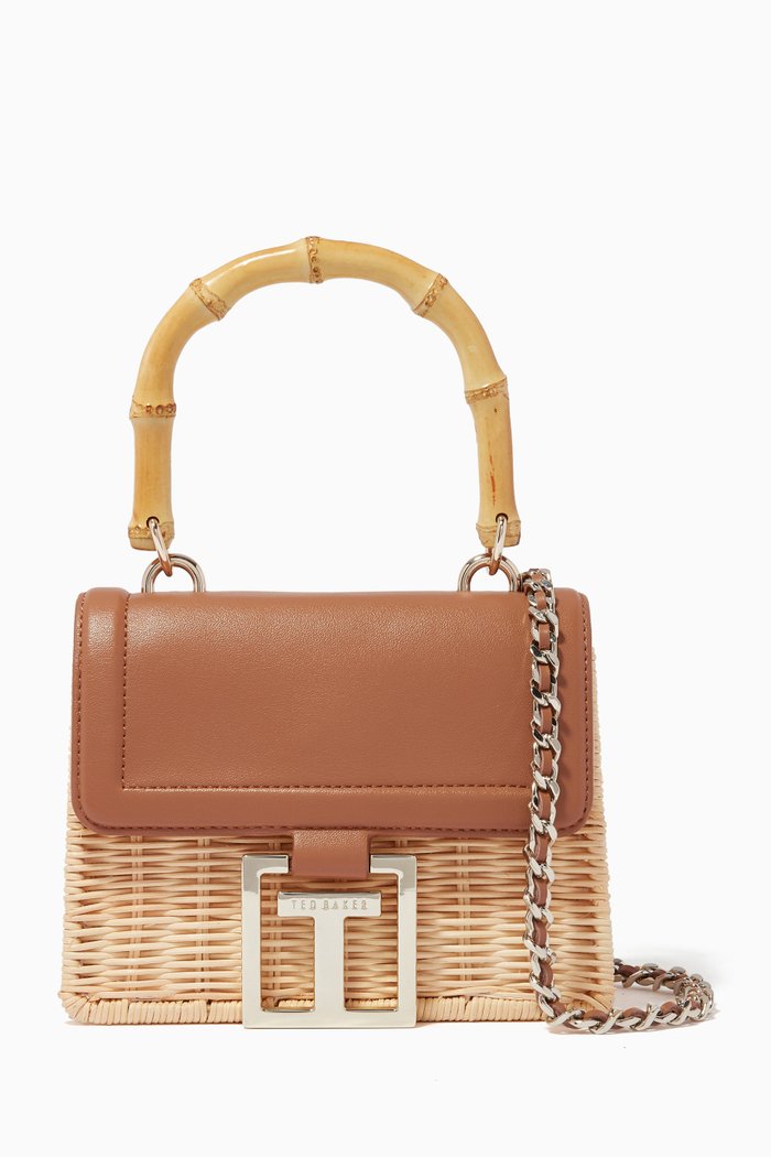 

Jaylisa Top Handle Basket Cross Body Bag in Rattan, Brown