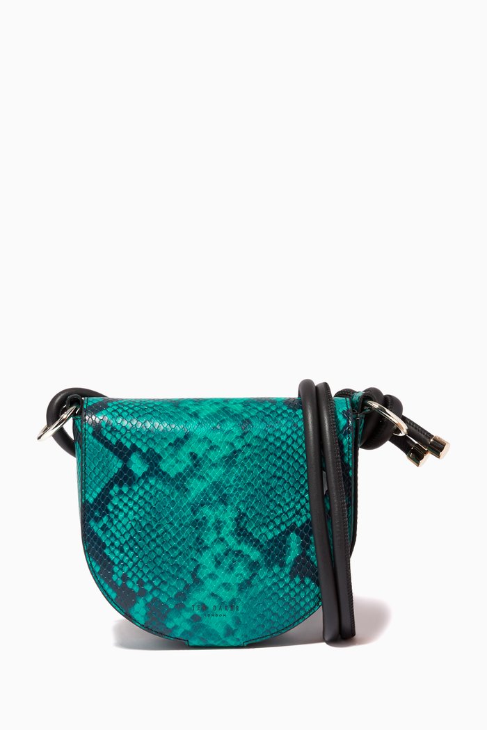 

Amelisa Mini Cross Body Bag in Snake Print Leather, Green