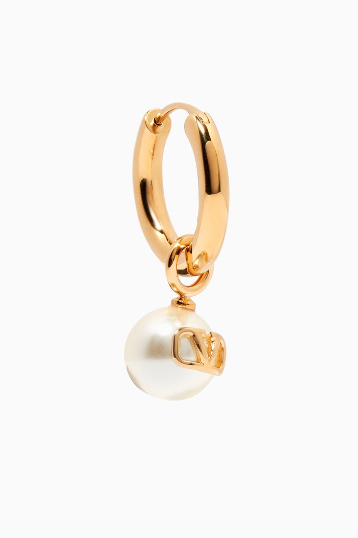 

Valentino Garavani VLOGO Single Pearl Drop Earring in Metal, Gold