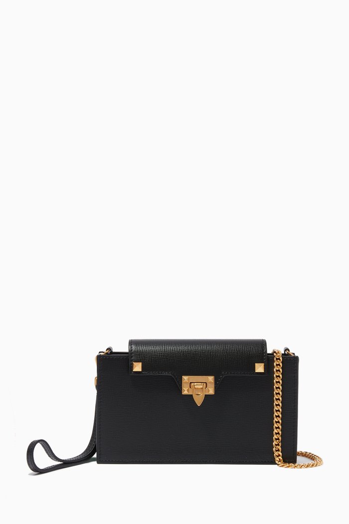 

Valentino Garavani Rockstud Aclove Wallet on Chain in Grainy Calfskin, Black