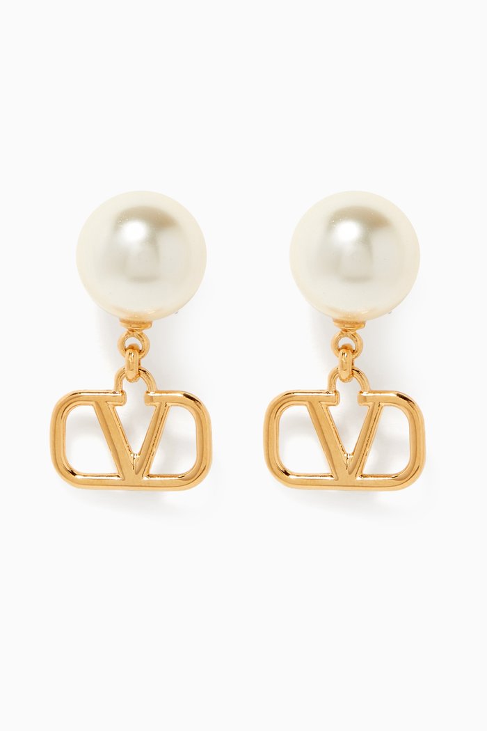 

Valentino Garavani VLOGO Pearl Earrings in Metal, Gold