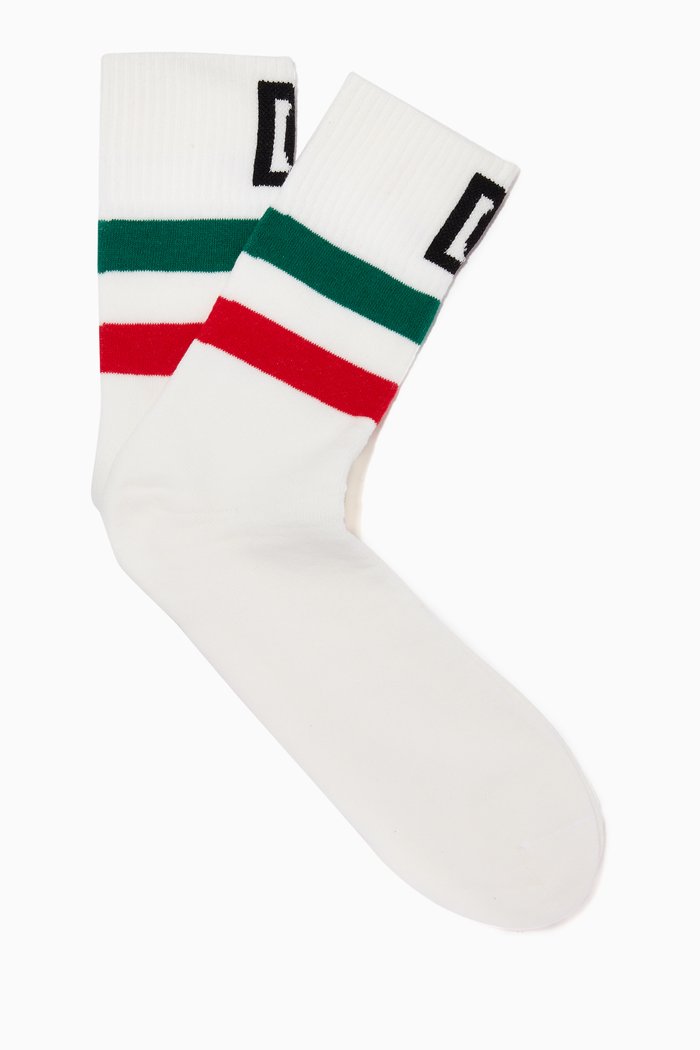 

Striped Jacquard DG Logo Socks in Ribbed Cotton, White