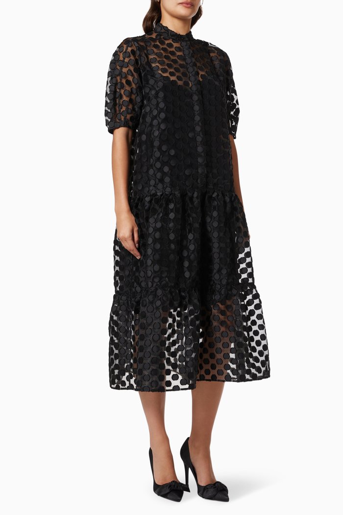 Nelanie Oversized Shirtdress in Organza, Black