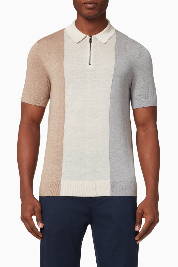 Swansea Zip Polo Shirt in Merino Wool Knit, Grey