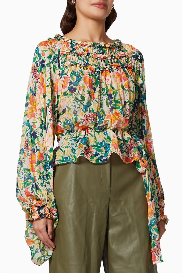 

Kesara Tie Waist Blouse in Viscose, White
