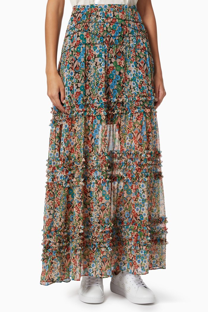 

Amadea Floral Maxi Skirt in Recycled Sheer Fabric, Black