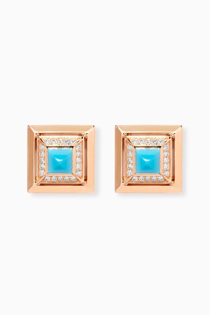 Cleo Lotus Turquoise & Pavé Diamond Stud Earrings in 18kt Rose Gold