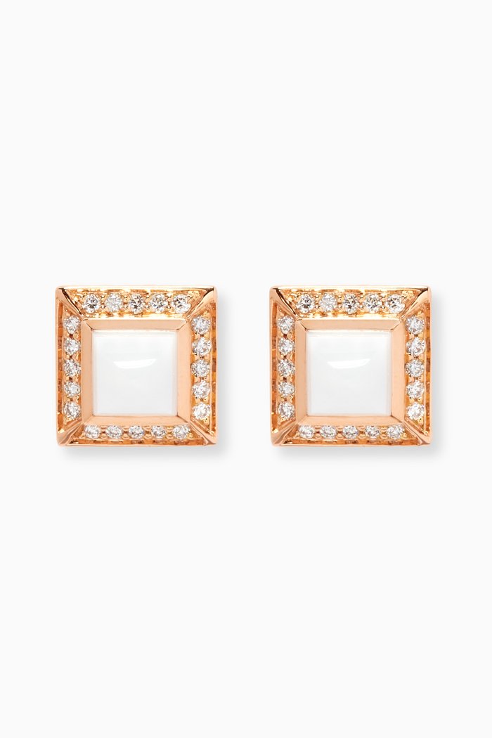 

Cleo Lotus White Agate & Pavé Diamond Stud Earrings in 18kt Rose Gold
