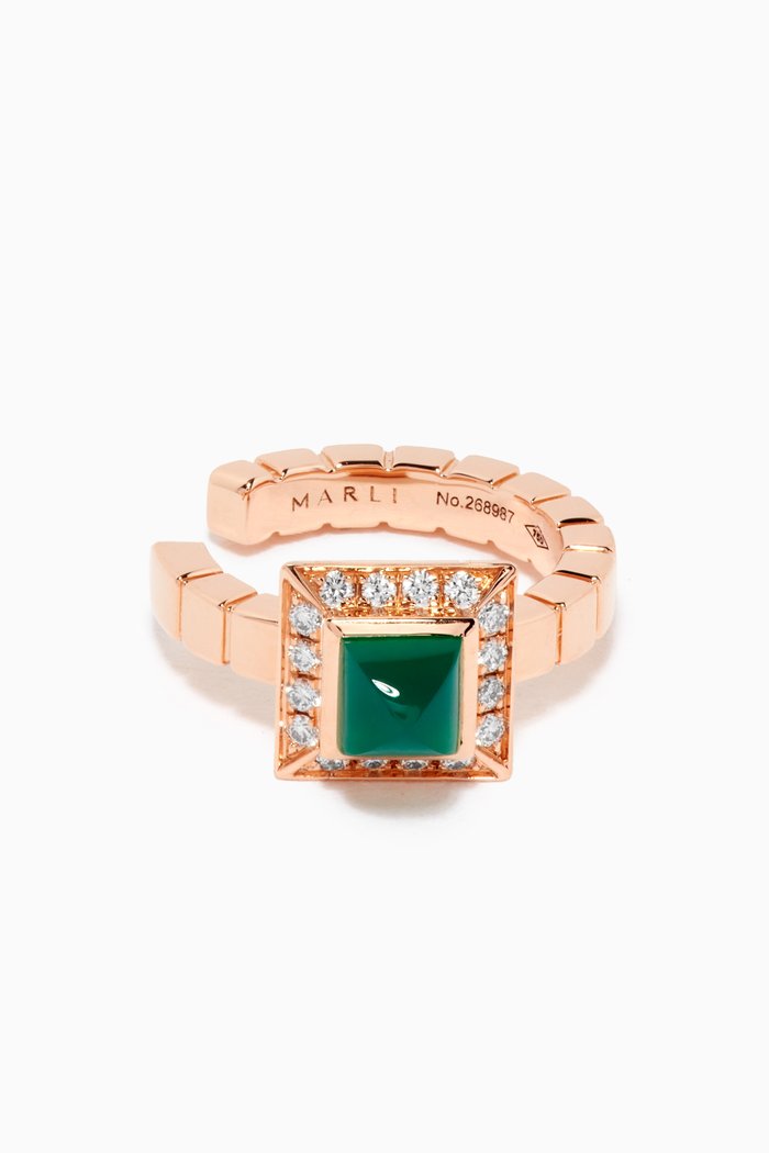 

Cleo Lotus Green Agate & Pavé Diamonds Single Ear Cuff in 18kt Rose Gold