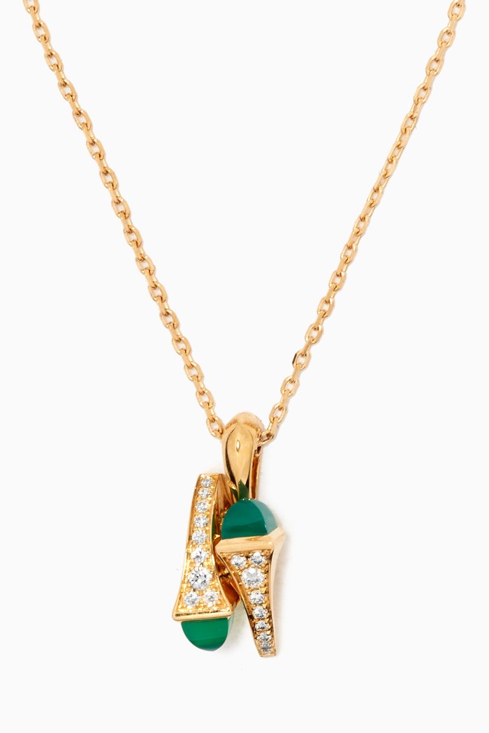 

Cleo Green Agate & Pavé Diamond Huggie Pendant Necklace in 18kt Yellow Gold