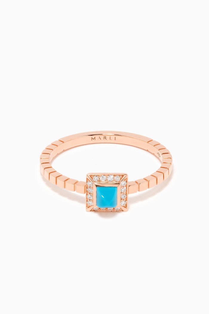 

Cleo Lotus Turquoise & Diamond Ring in 18kt Rose Gold