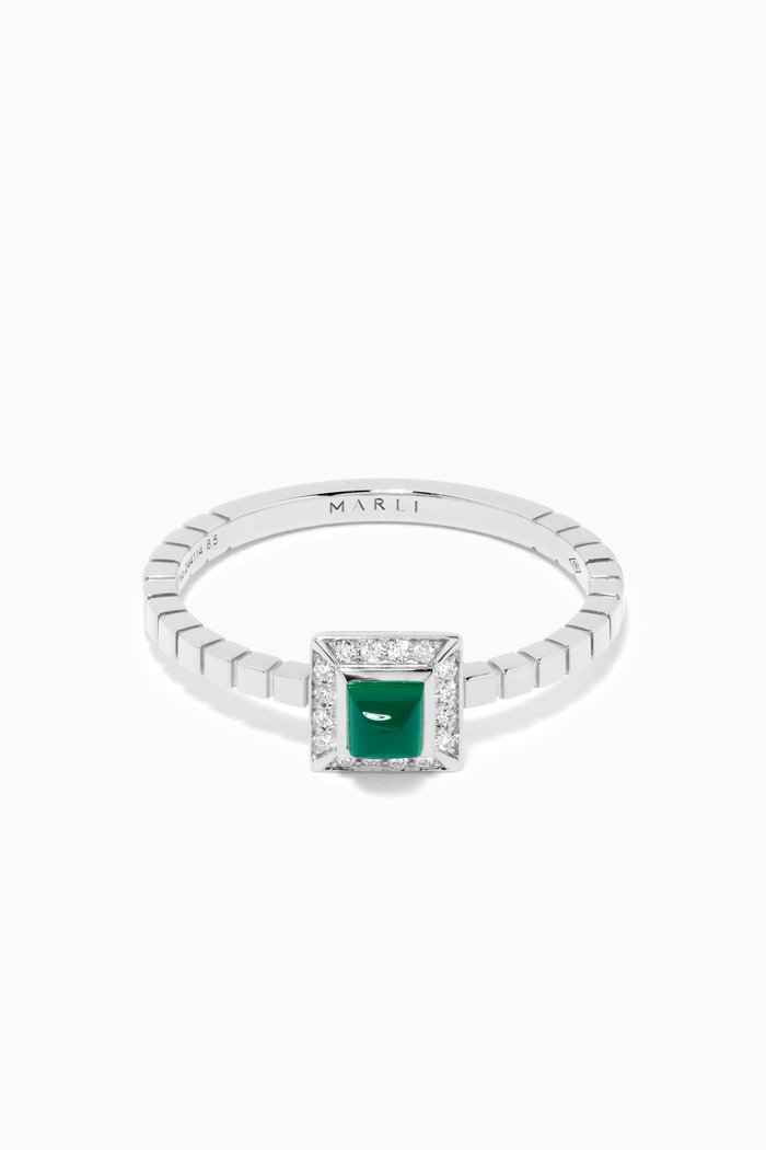 

Cleo Lotus Green Agate & Diamond Ring in 18kt White Gold, Silver