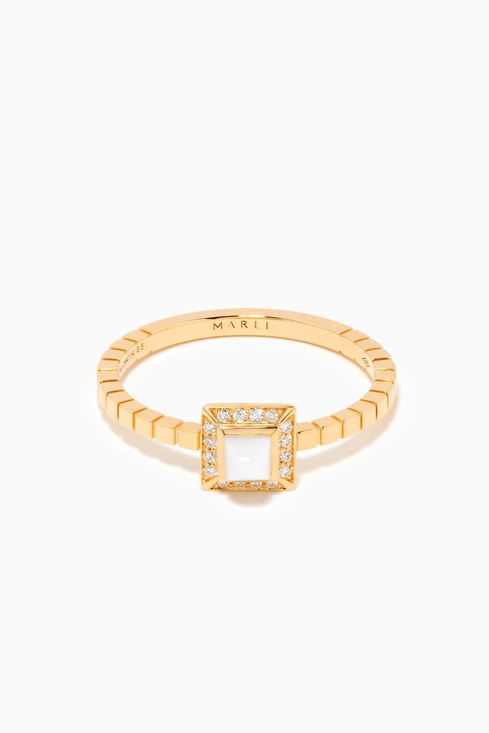 

Cleo Lotus White Agate & Diamond Ring in 18kt Yellow Gold