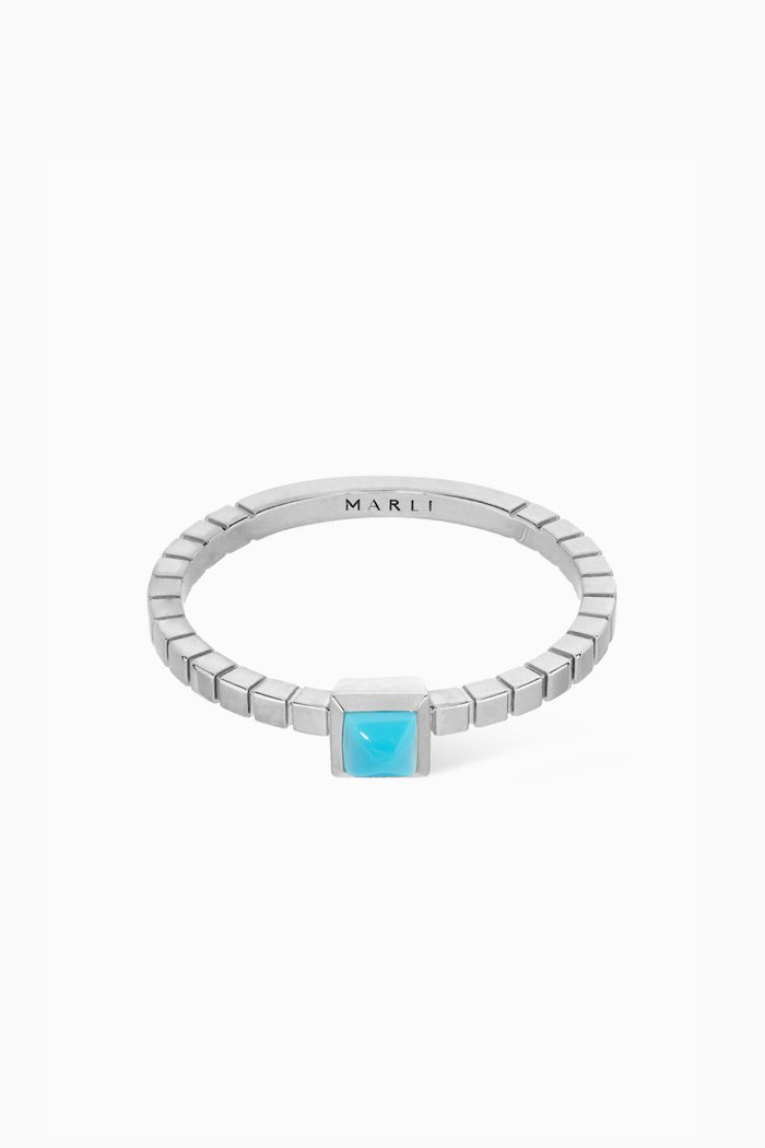

Cleo Lotus Turquoise Ring in 18kt White Gold, Silver