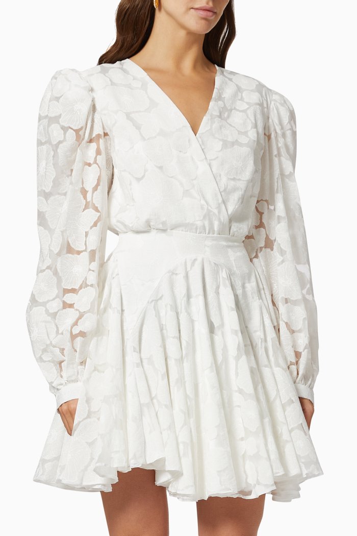 

V-Neck Ruffled Mini Dress, White