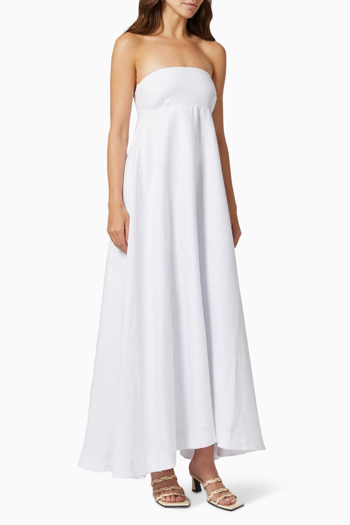 

Strapless Midi Dress in Linen, White