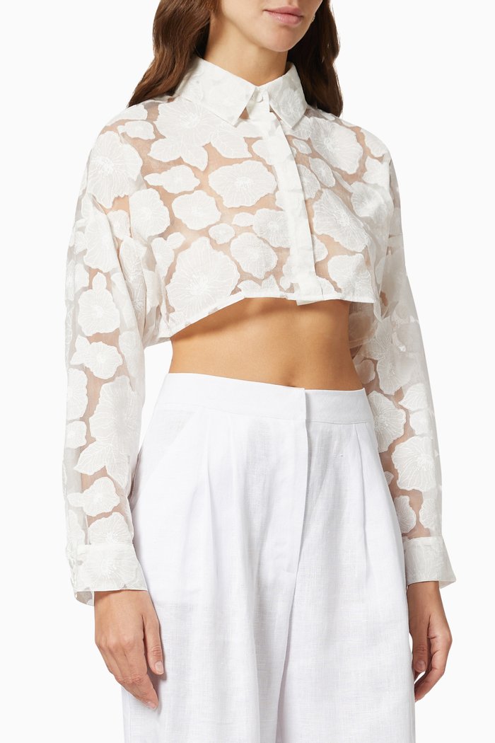 

Floral Pattern Crop Shirt, White