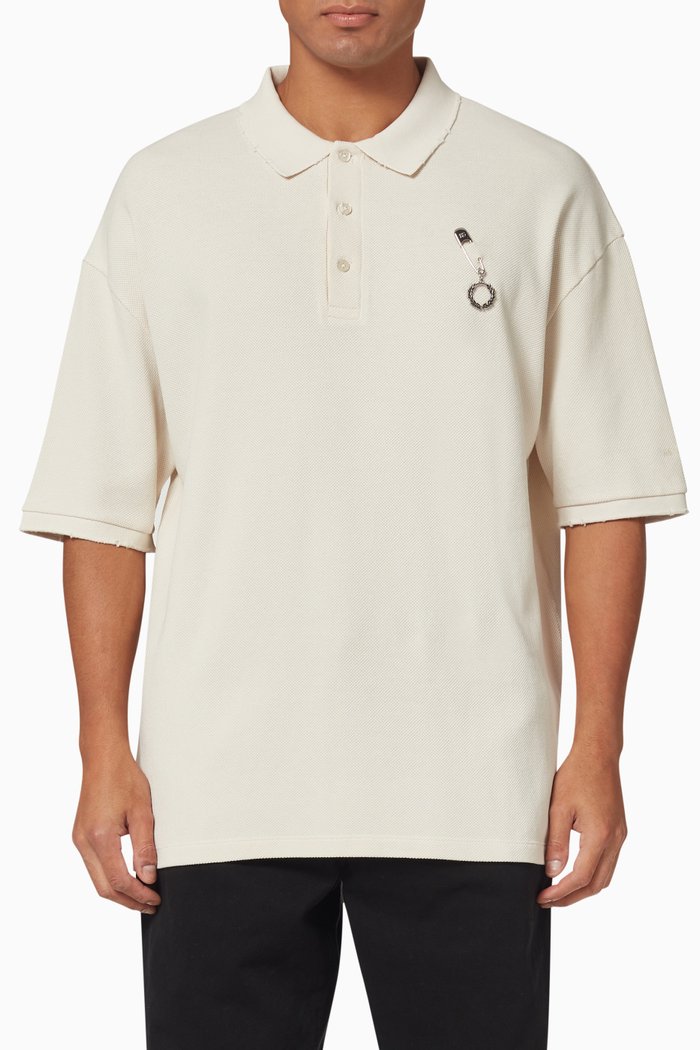 

x Raf Simons Oversized Distressed Polo Shirt in Cotton Piqué, Neutral