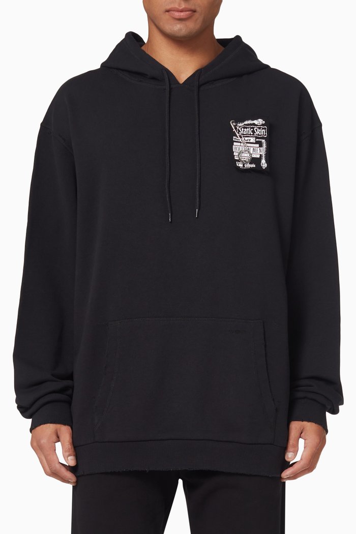 

Destroyed Hoodie in Cotton, Black