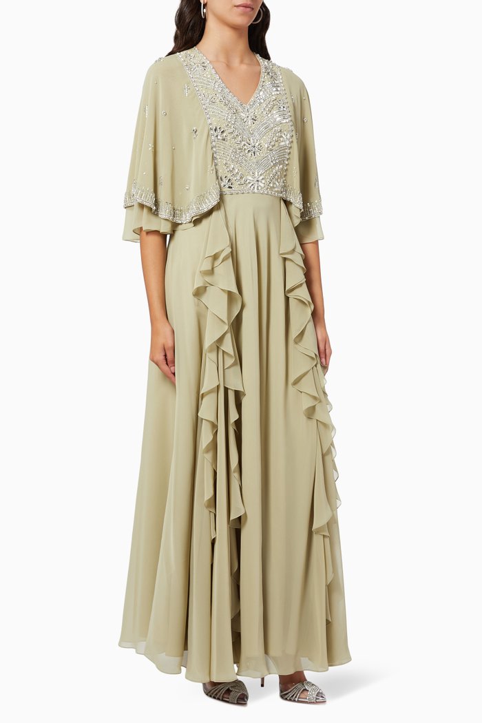 

Mariam Embellished Dress in Chiffon, Green