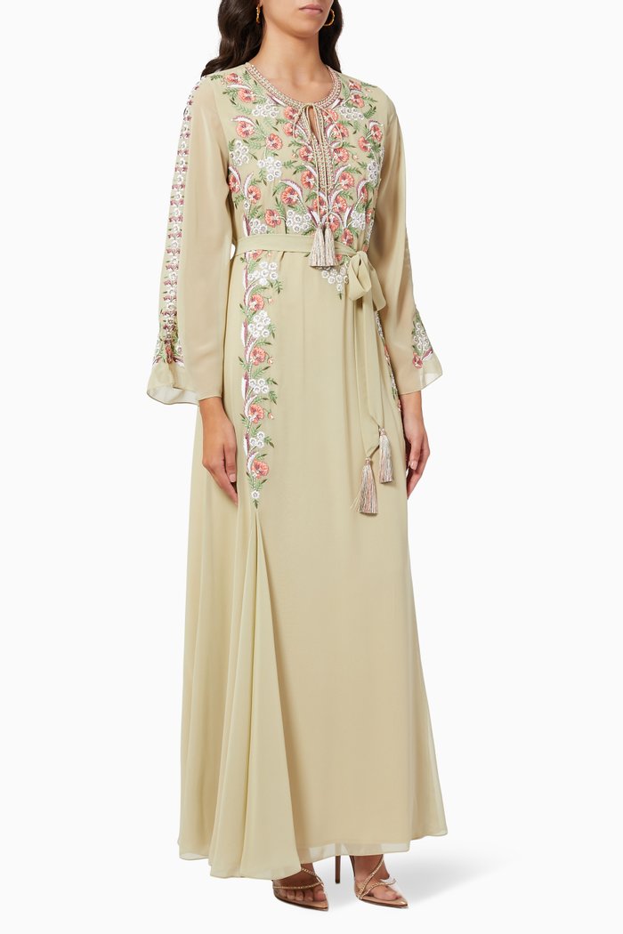 

Klara Embroidered Jalabiya in Chiffon, Green