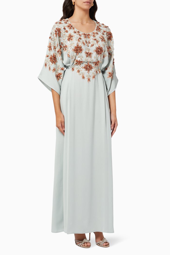 Noura Kaftan in Chiffon, Green