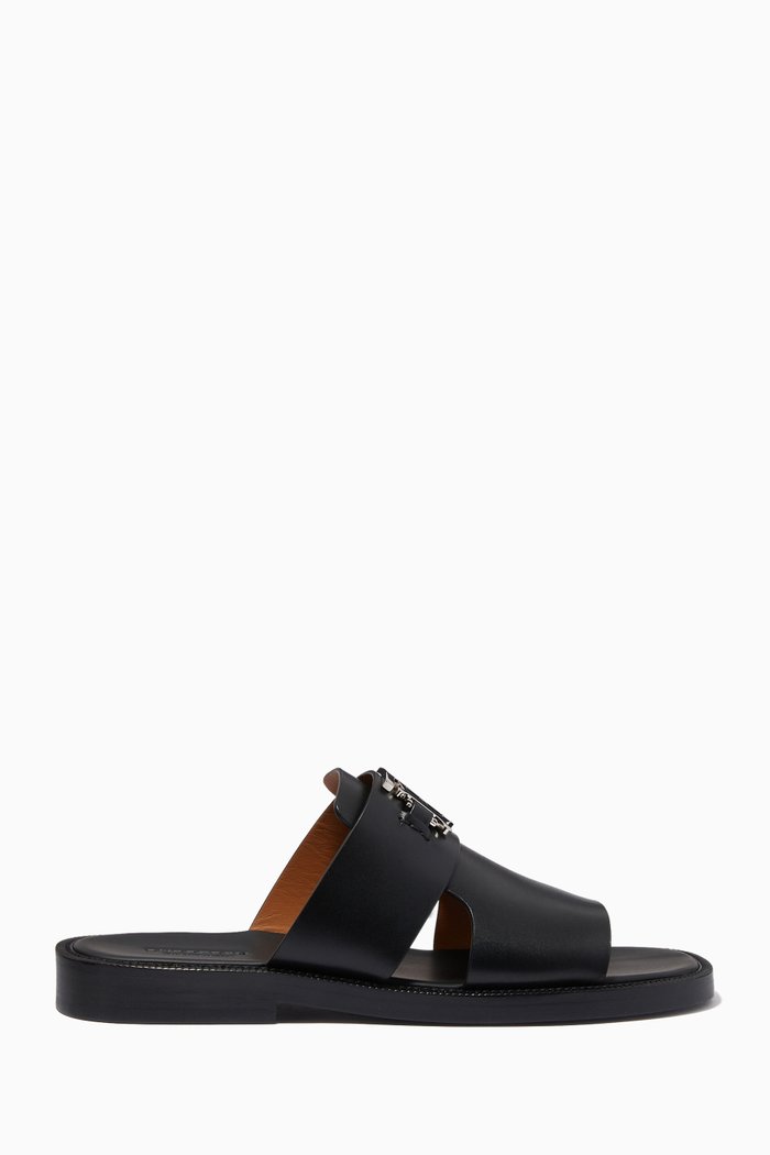 

Monogram Motif Slide Sandals in Leather, Black