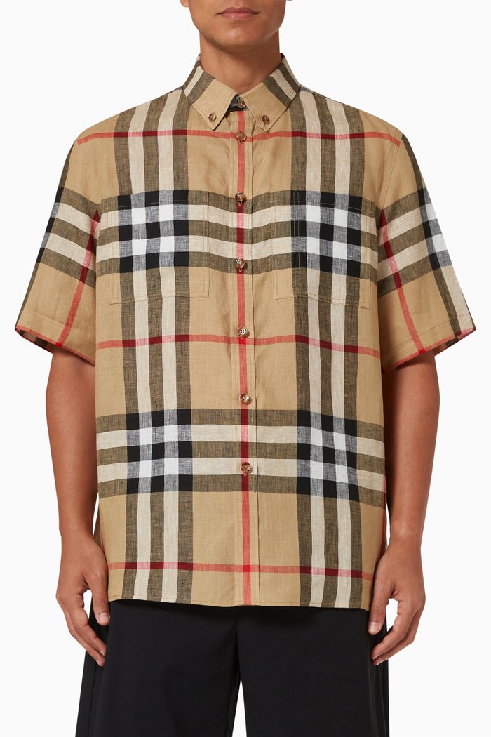 

Thaxted Check Shirt in Linen, Neutral