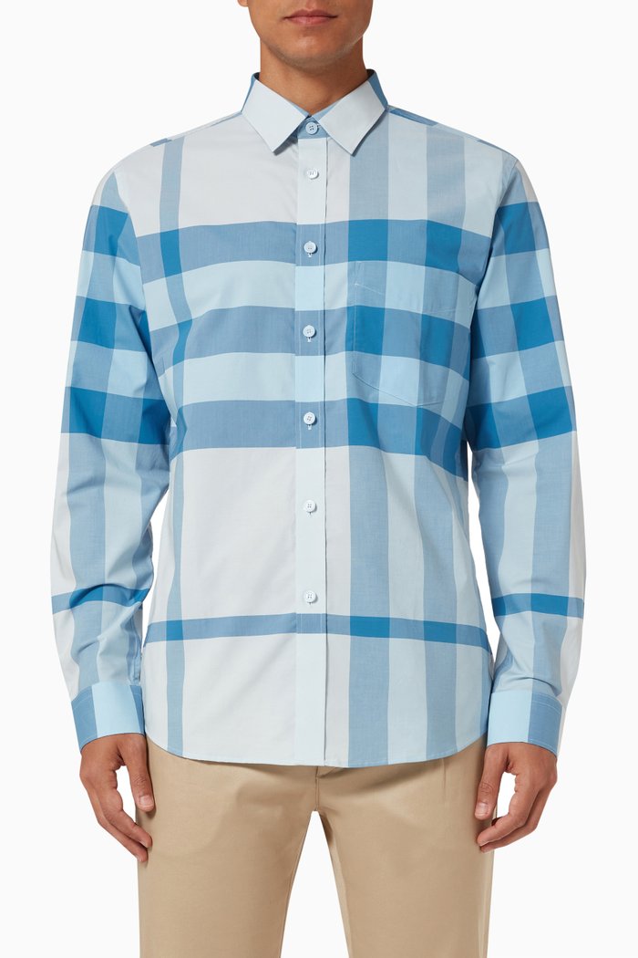 

Check Pattern Shirt in Cotton Poplin, Blue