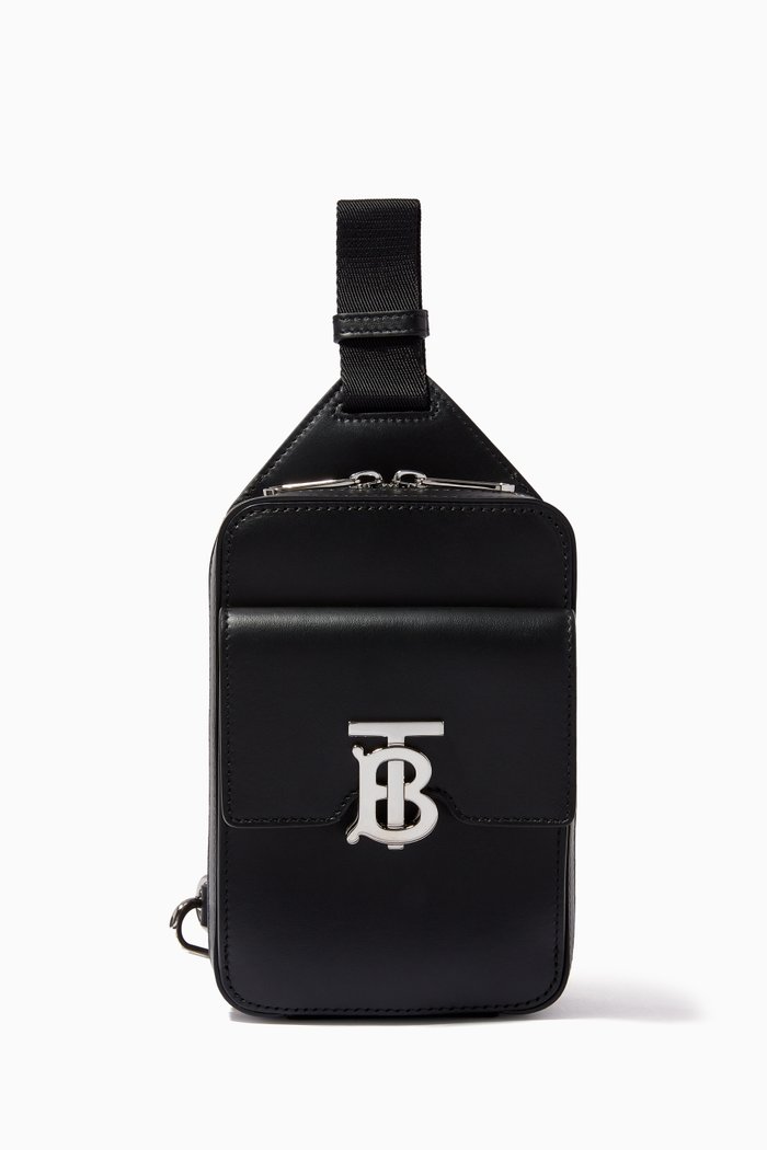 

Theo Monogram Motif Crossbody Bag in Leather, Black