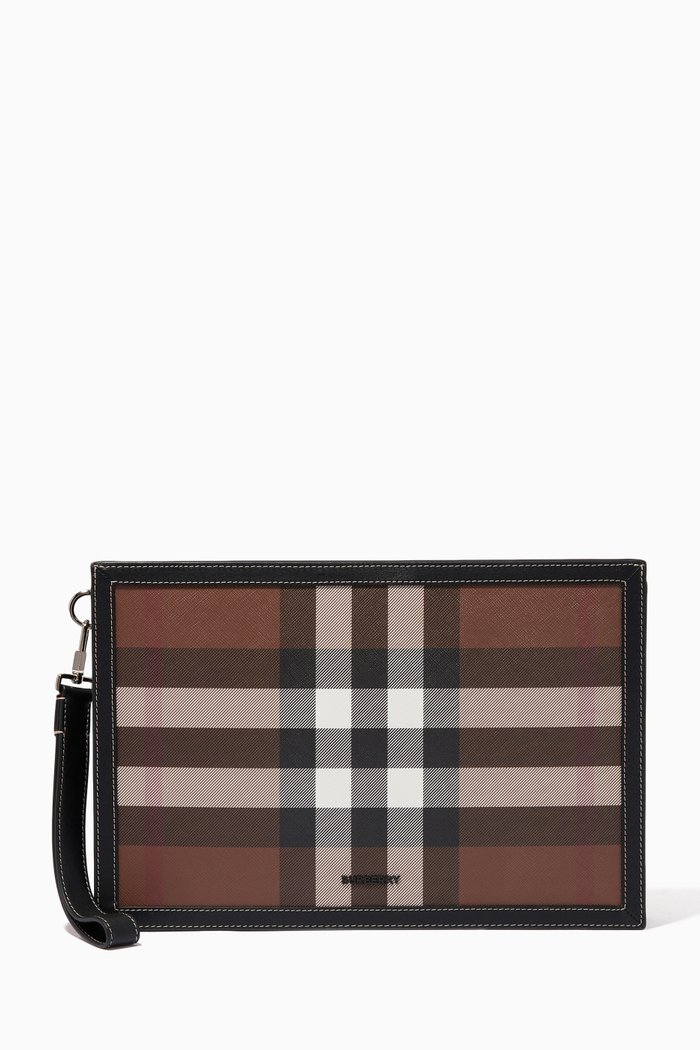 

Check Zip Pouch in Leather, Brown