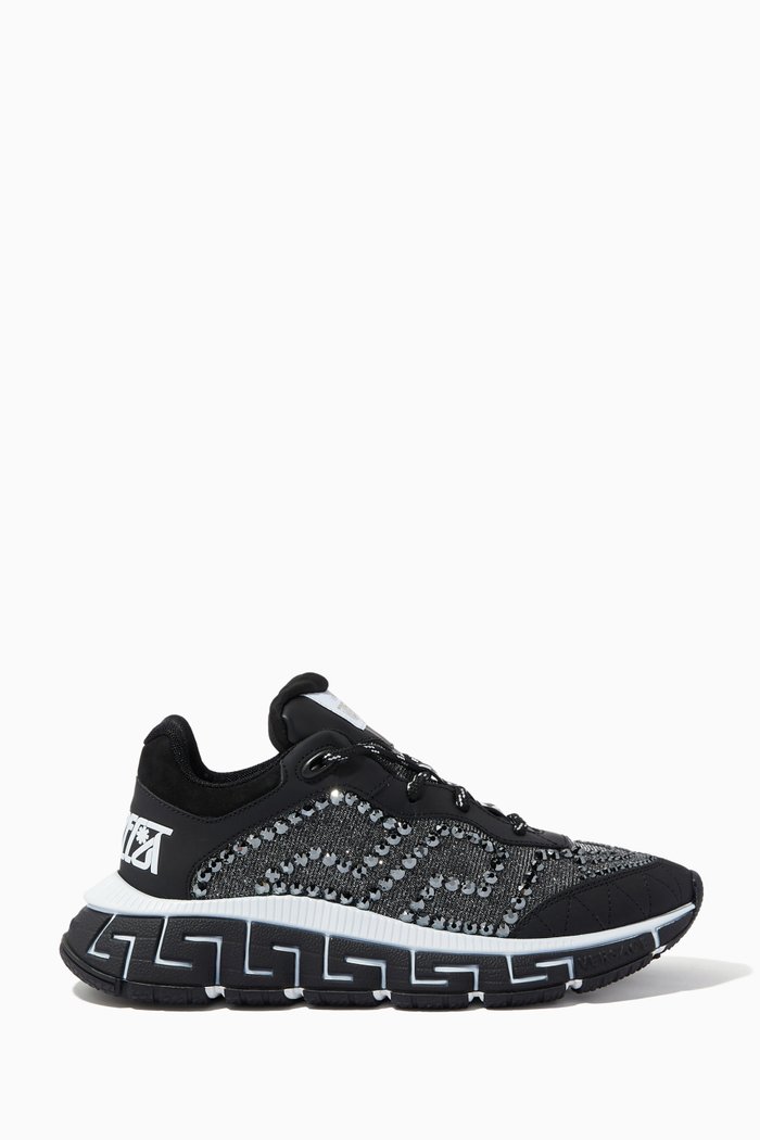 

Trigeca Embellished Sneakers in Fabric & Leather, Black
