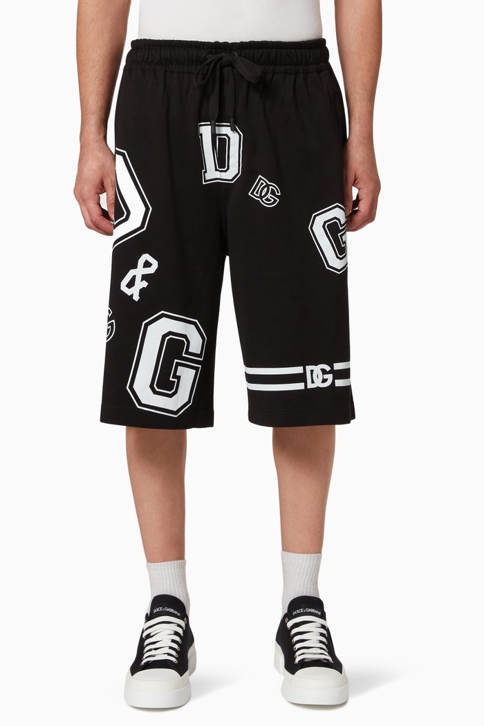 

All-over DG Logo Shorts in Cotton Jersey, Black