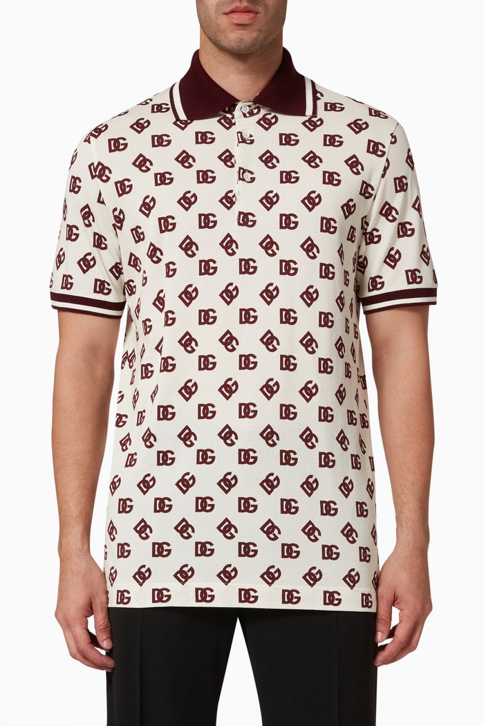 All-over DG Logo Polo shirt in Cotton Piqué, Red
