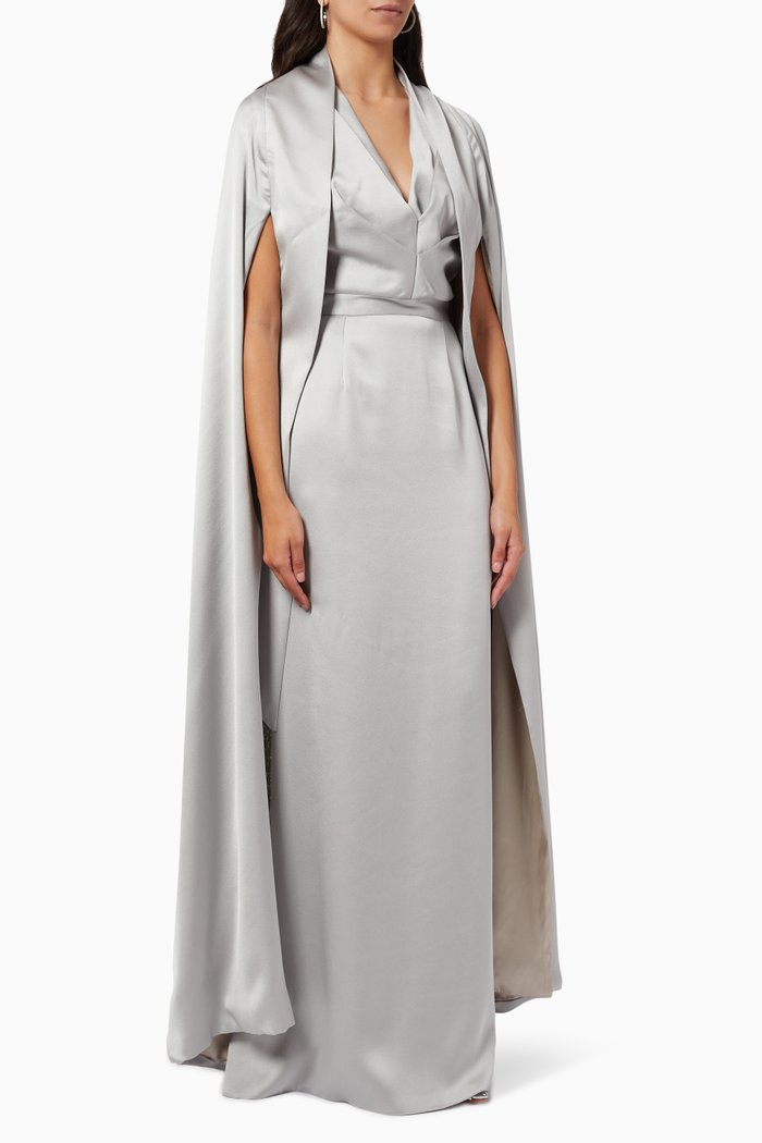 

Column Gown with Cape in Twill Satin, Neutral