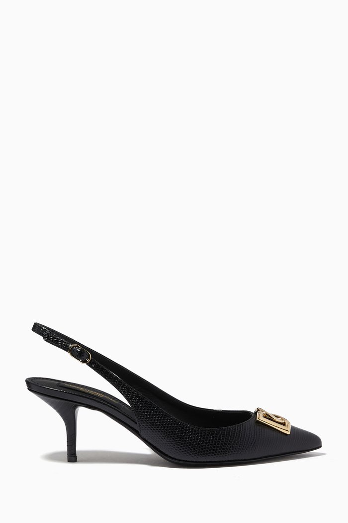 

Cardinale 60 Slingback Pumps in Iguana-print Leather, Black