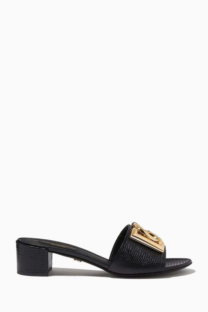 

Bianca 40 Mule Sandals in Iguana-print Leather, Black