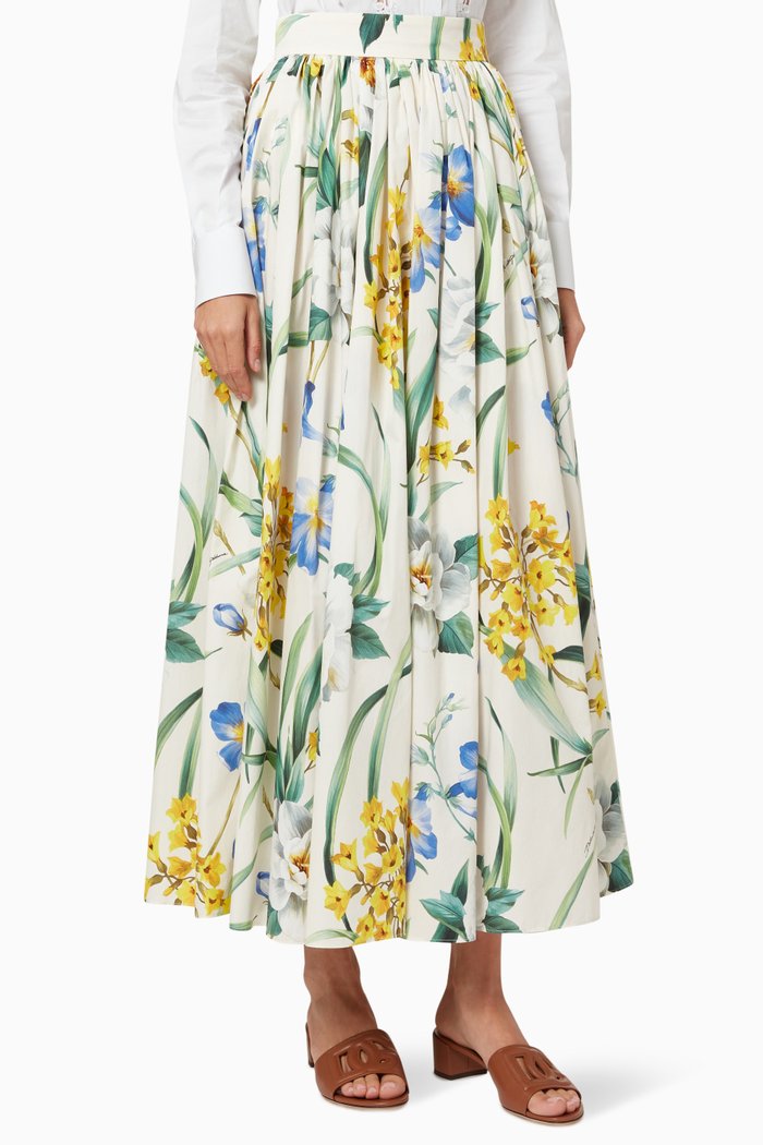 

Sunrise Capsule Collection Floral Maxi Skirt in Cotton Poplin, Yellow