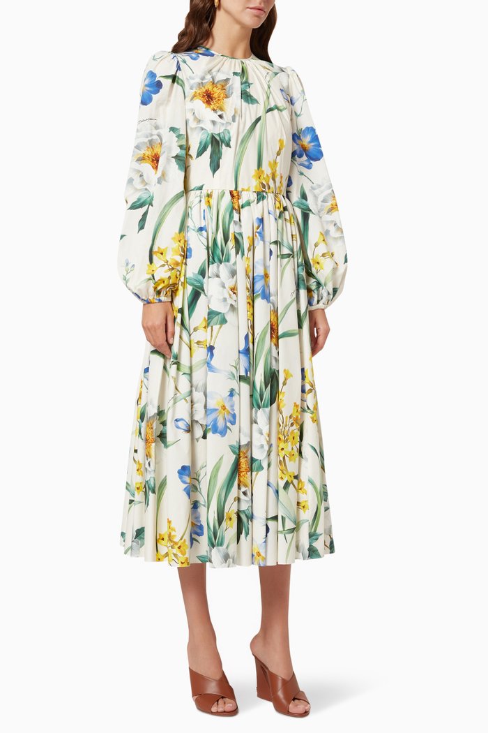 

Sunrise Capsule Collection Floral Midi Dress in Cotton Poplin, Yellow